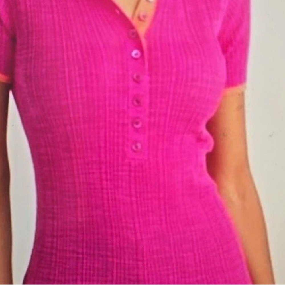 Trina Turk Magenta Polo with Orange Trim - Picture 3 of 6